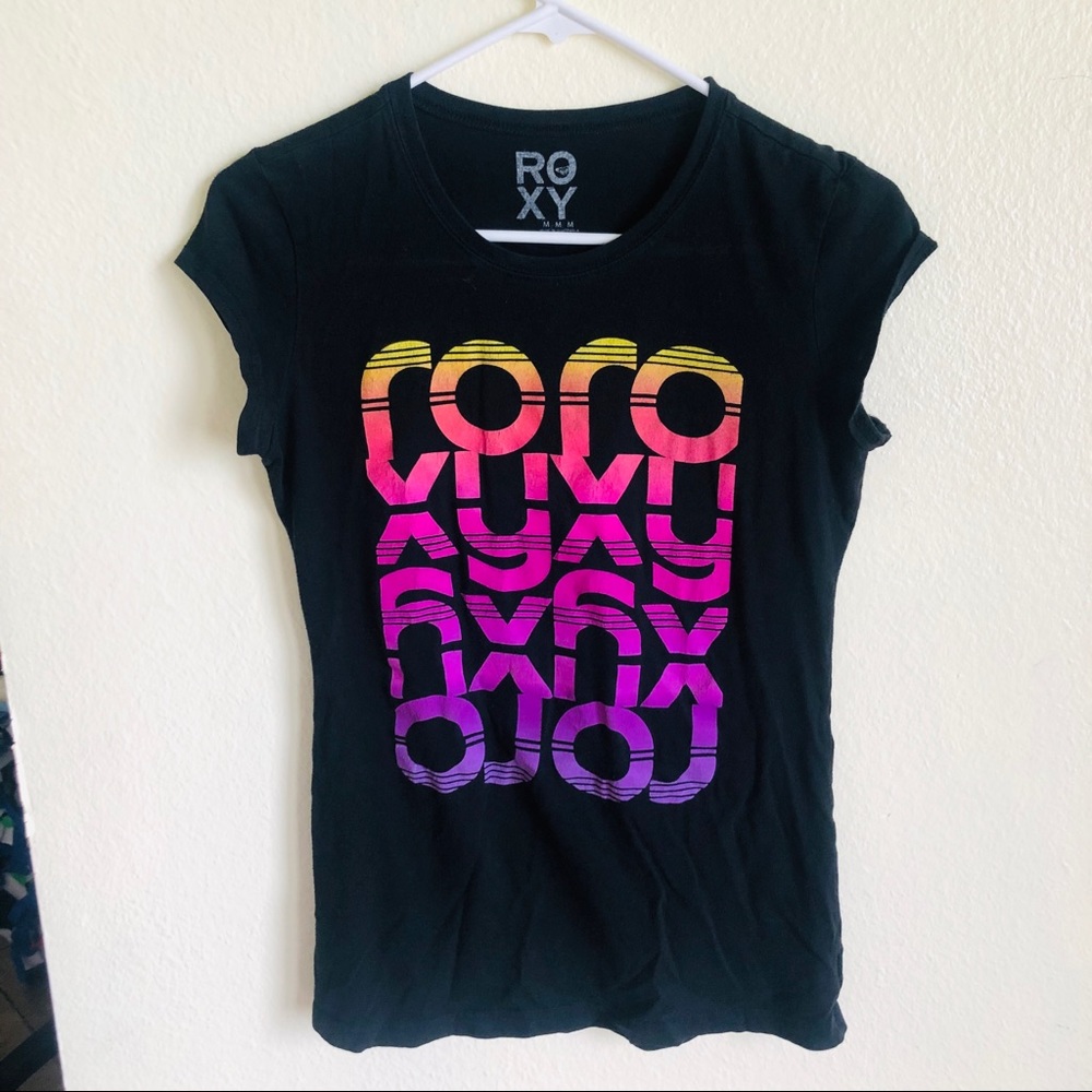 Roxy Colorful Black Short Sleeve Tee Size M